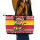 Ghana Christmas Leather Tote Bag Monkey Holding Gift Ghana Map and Festive - African Pride