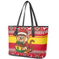 Ghana Christmas Leather Tote Bag Monkey Holding Gift Ghana Map and Festive - African Pride