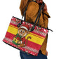 Ghana Christmas Leather Tote Bag Monkey Holding Gift Ghana Map and Festive - African Pride