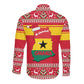 Ghana Christmas Long Sleeve Button Shirt Monkey Holding Gift Ghana Map and Festive - African Pride