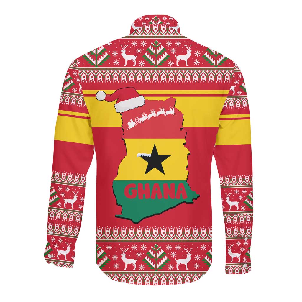 Ghana Christmas Long Sleeve Button Shirt Monkey Holding Gift Ghana Map and Festive - African Pride
