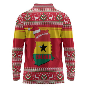 Ghana Christmas Long Sleeve Polo Shirt Monkey Holding Gift Ghana Map and Festive - African Pride