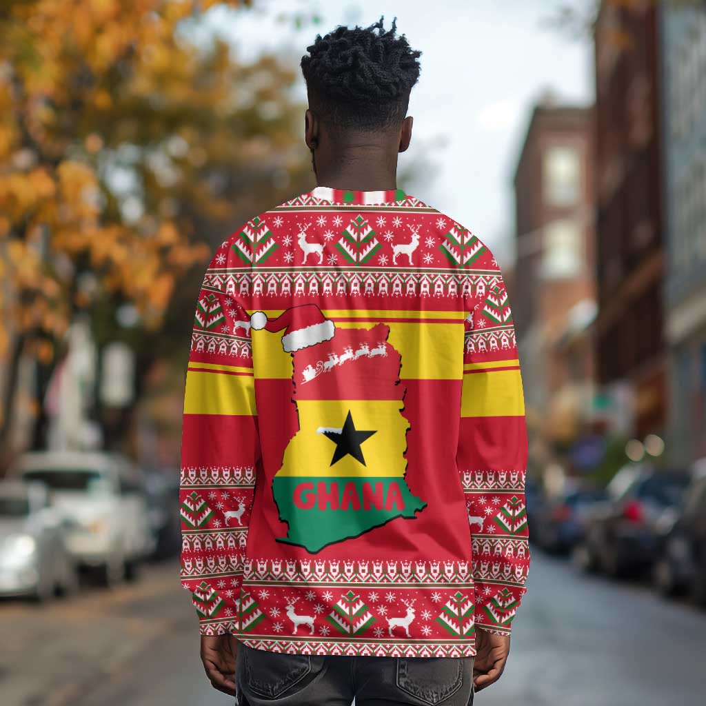 Ghana Christmas Long Sleeve Shirt Monkey Holding Gift Ghana Map and Festive - African Pride