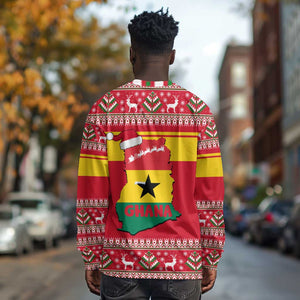 Ghana Christmas Long Sleeve Shirt Monkey Holding Gift Ghana Map and Festive - African Pride