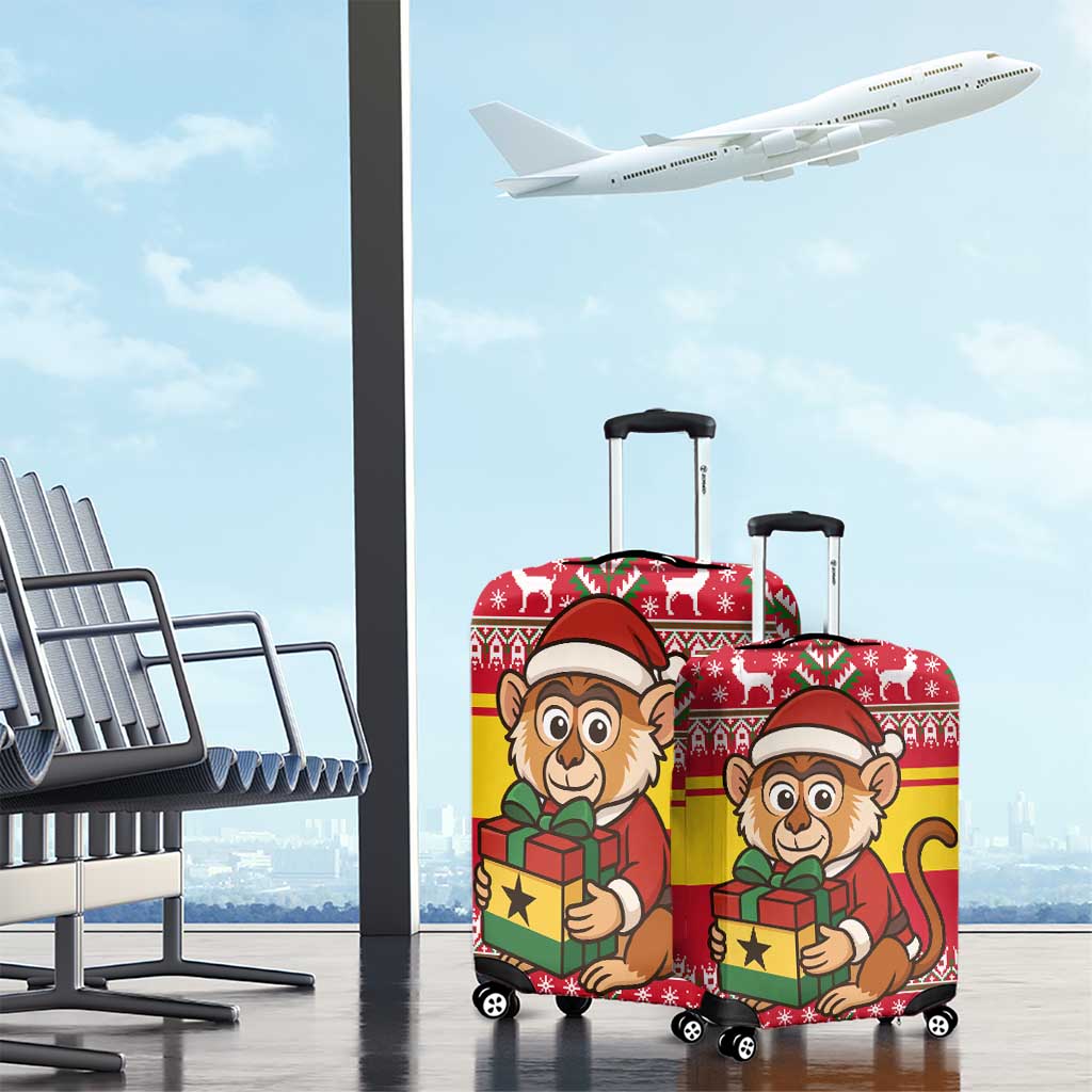 Ghana Christmas Luggage Cover Monkey Holding Gift Ghana Map and Festive - African Pride