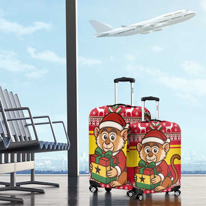 Ghana Christmas Luggage Cover Monkey Holding Gift Ghana Map and Festive - African Pride