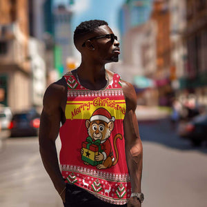 Ghana Christmas Men Tank Top Monkey Holding Gift Ghana Map and Festive - African Pride