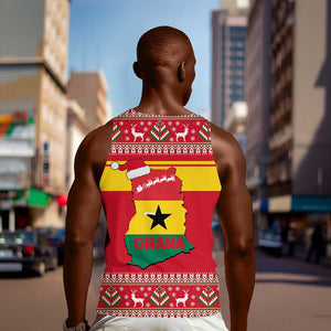 Ghana Christmas Men Tank Top Monkey Holding Gift Ghana Map and Festive - African Pride