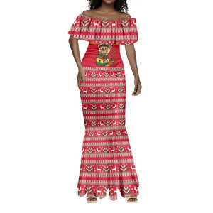 Ghana Christmas Mermaid Dress Monkey Holding Gift Ghana Map and Festive - African Pride