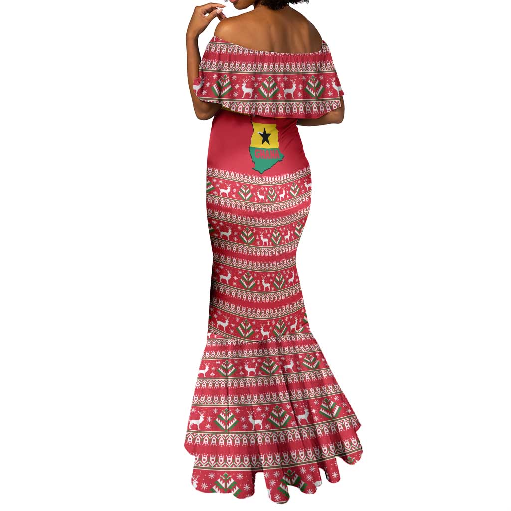 Ghana Christmas Mermaid Dress Monkey Holding Gift Ghana Map and Festive - African Pride