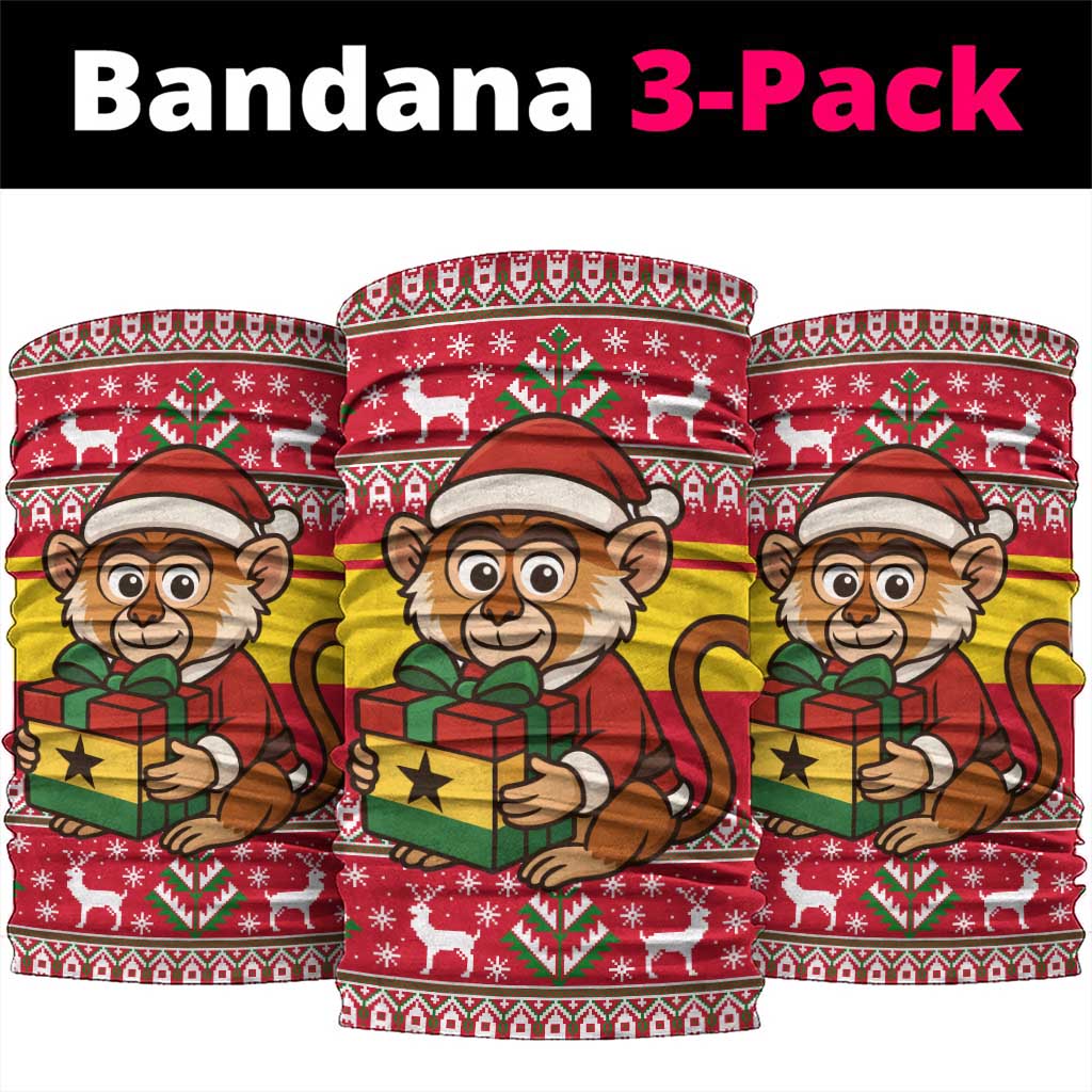Ghana Christmas Neck Gaiter Monkey Holding Gift Ghana Map and Festive - African Pride