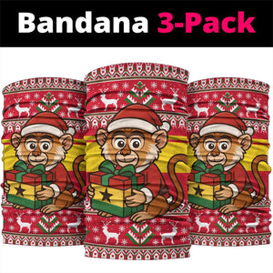 Ghana Christmas Neck Gaiter Monkey Holding Gift Ghana Map and Festive - African Pride