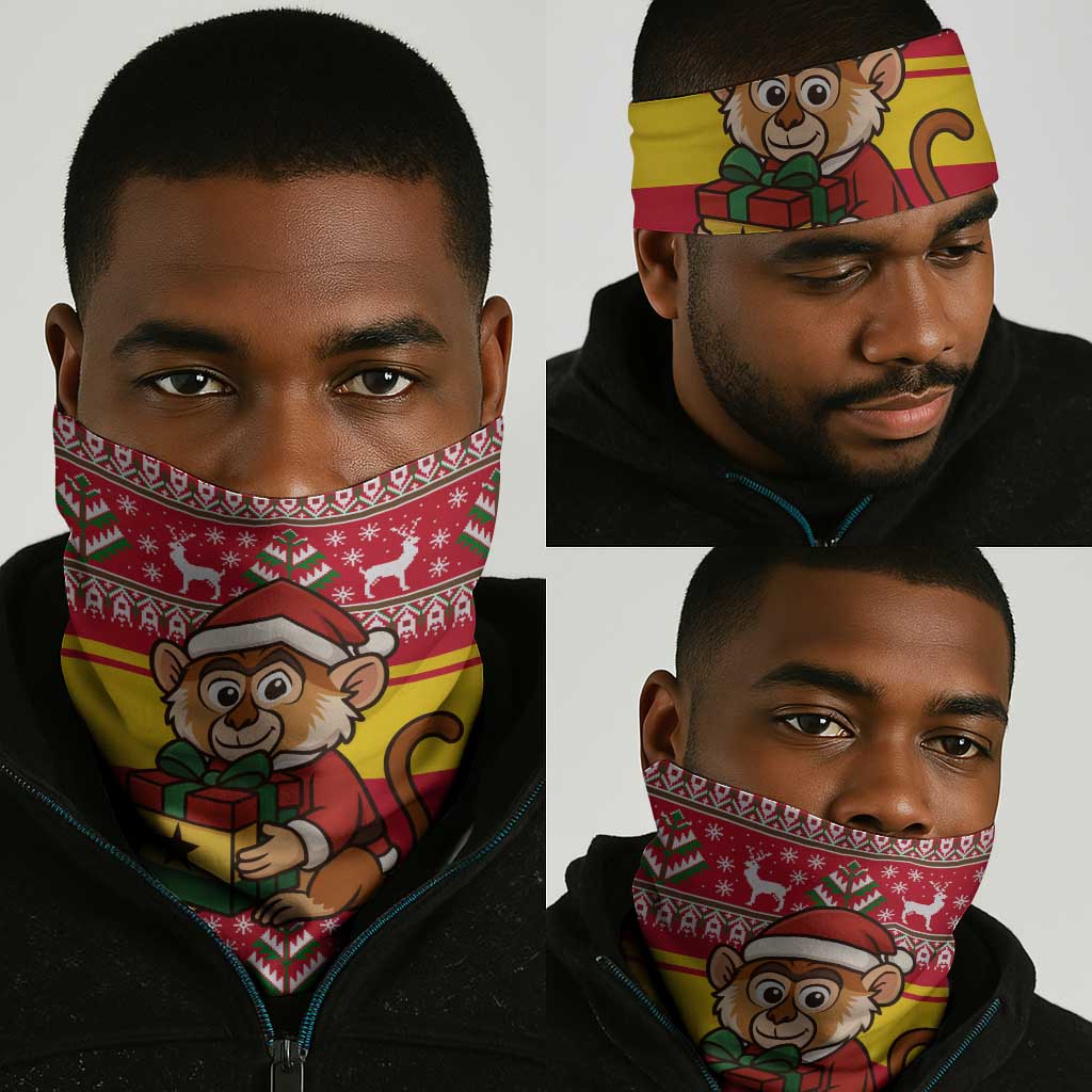 Ghana Christmas Neck Gaiter Monkey Holding Gift Ghana Map and Festive - African Pride