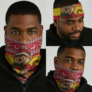 Ghana Christmas Neck Gaiter Monkey Holding Gift Ghana Map and Festive - African Pride