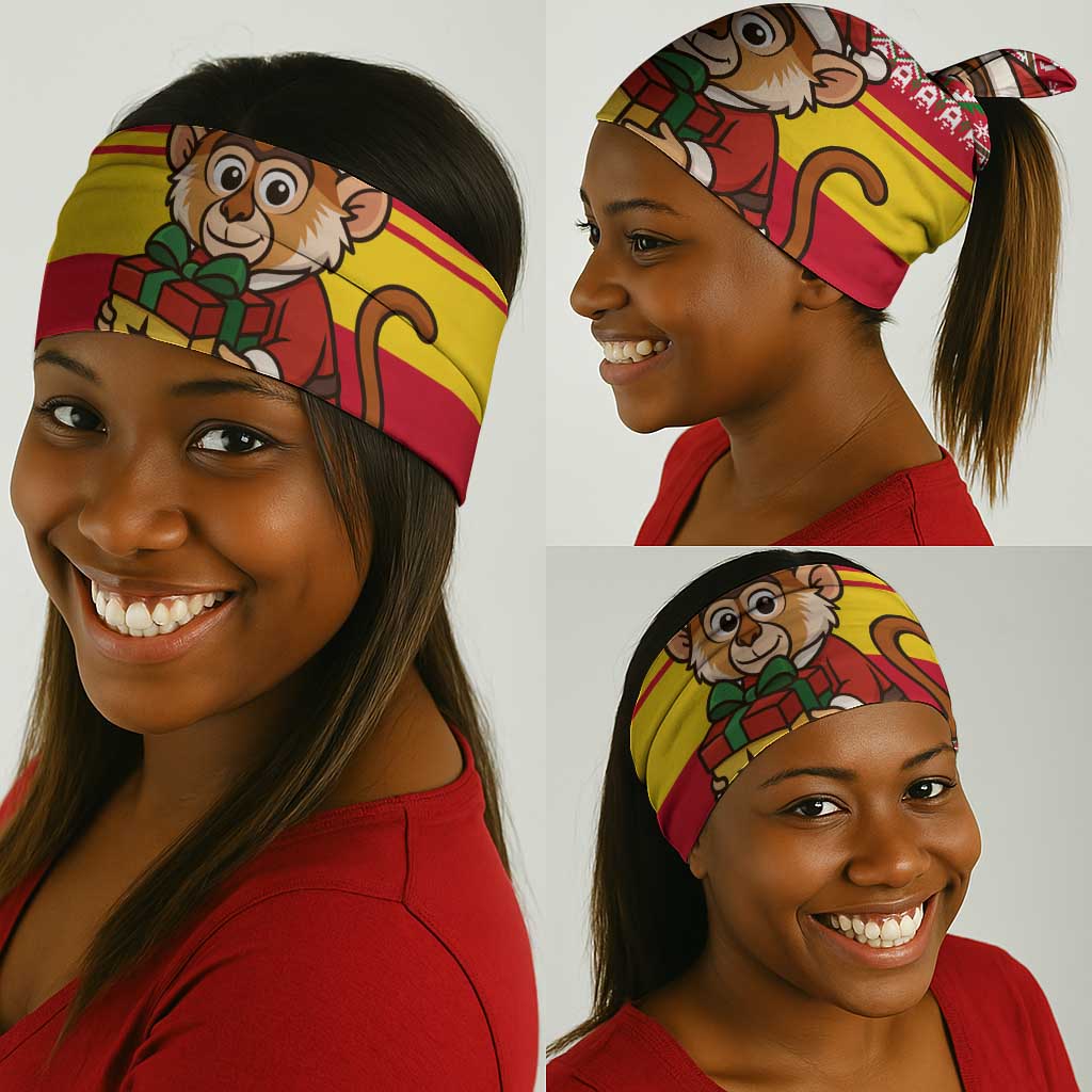 Ghana Christmas Neck Gaiter Monkey Holding Gift Ghana Map and Festive - African Pride