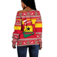 Ghana Christmas Off Shoulder Sweater Monkey Holding Gift Ghana Map and Festive - African Pride