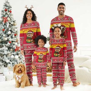 Ghana Christmas Pajama Set Monkey Holding Gift Ghana Map and Festive - African Pride
