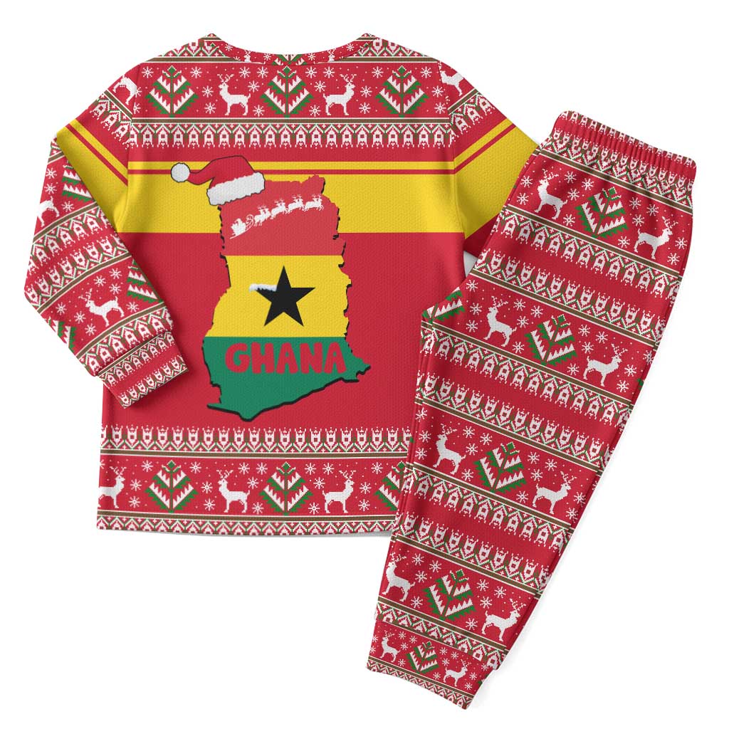 Ghana Christmas Pajama Set Monkey Holding Gift Ghana Map and Festive - African Pride