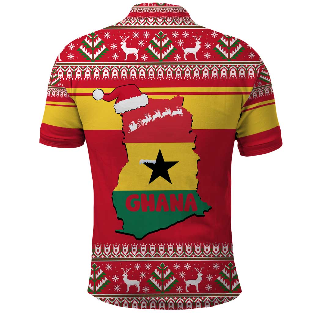 Ghana Christmas Polo Shirt Monkey Holding Gift Ghana Map and Festive - African Pride
