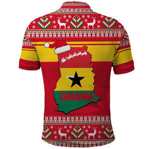 Ghana Christmas Polo Shirt Monkey Holding Gift Ghana Map and Festive - African Pride
