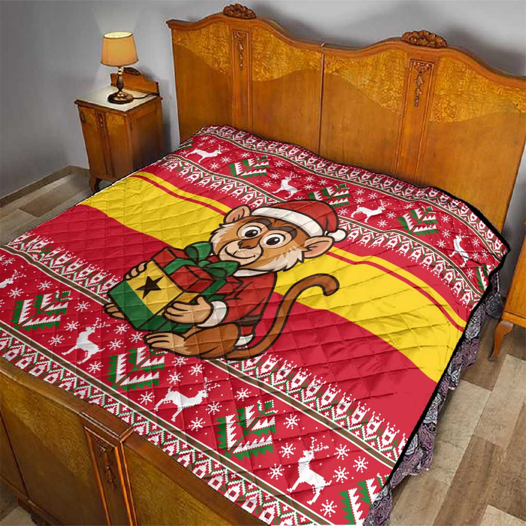 Ghana Christmas Quilt Monkey Holding Gift Ghana Map and Festive - African Pride