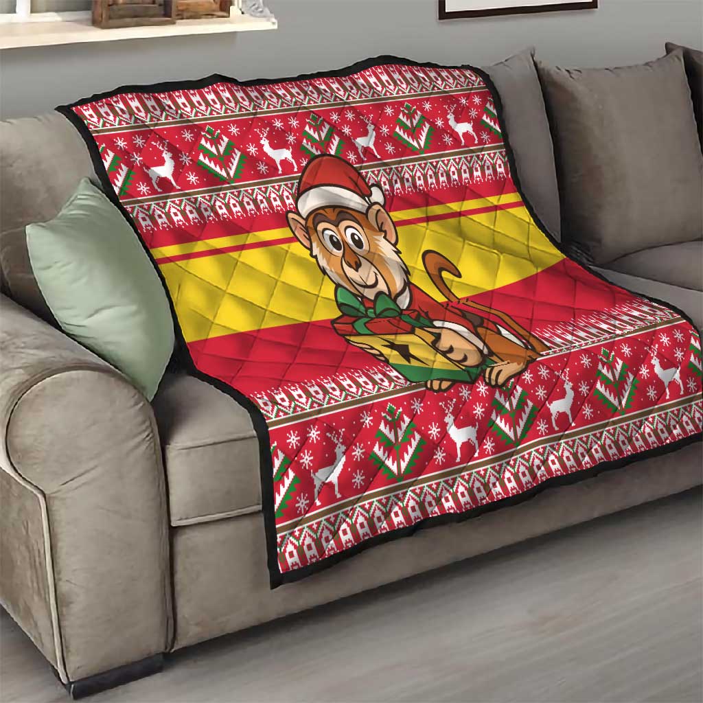Ghana Christmas Quilt Monkey Holding Gift Ghana Map and Festive - African Pride