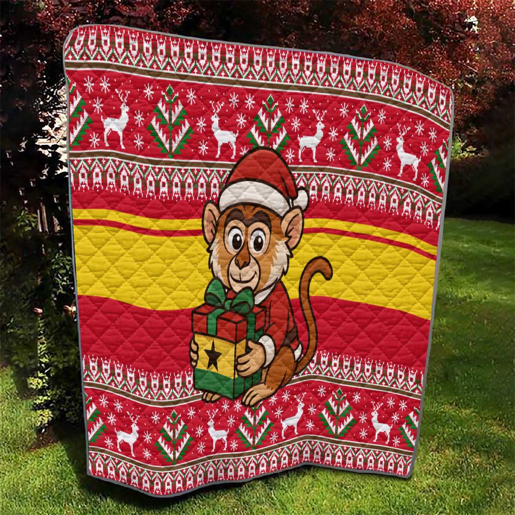Ghana Christmas Quilt Monkey Holding Gift Ghana Map and Festive - African Pride