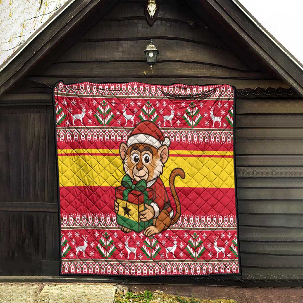 Ghana Christmas Quilt Monkey Holding Gift Ghana Map and Festive - African Pride