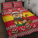 Ghana Christmas Quilt Bed Set Monkey Holding Gift Ghana Map and Festive - African Pride