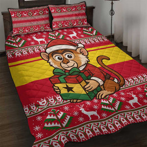 Ghana Christmas Quilt Bed Set Monkey Holding Gift Ghana Map and Festive - African Pride