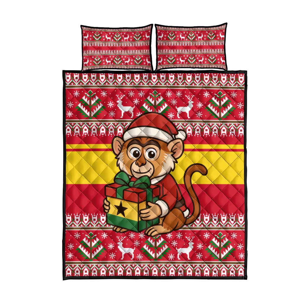 Ghana Christmas Quilt Bed Set Monkey Holding Gift Ghana Map and Festive - African Pride