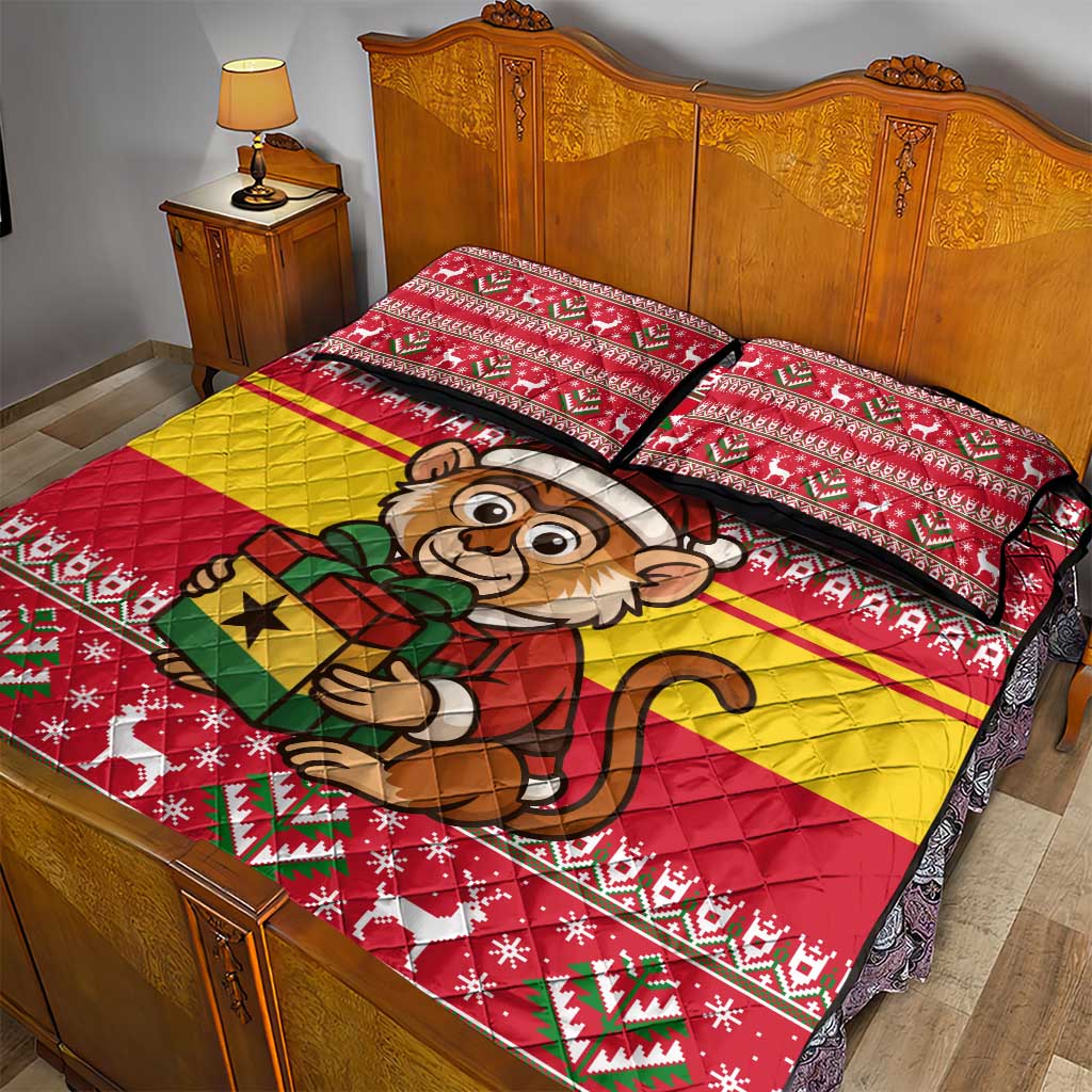 Ghana Christmas Quilt Bed Set Monkey Holding Gift Ghana Map and Festive - African Pride