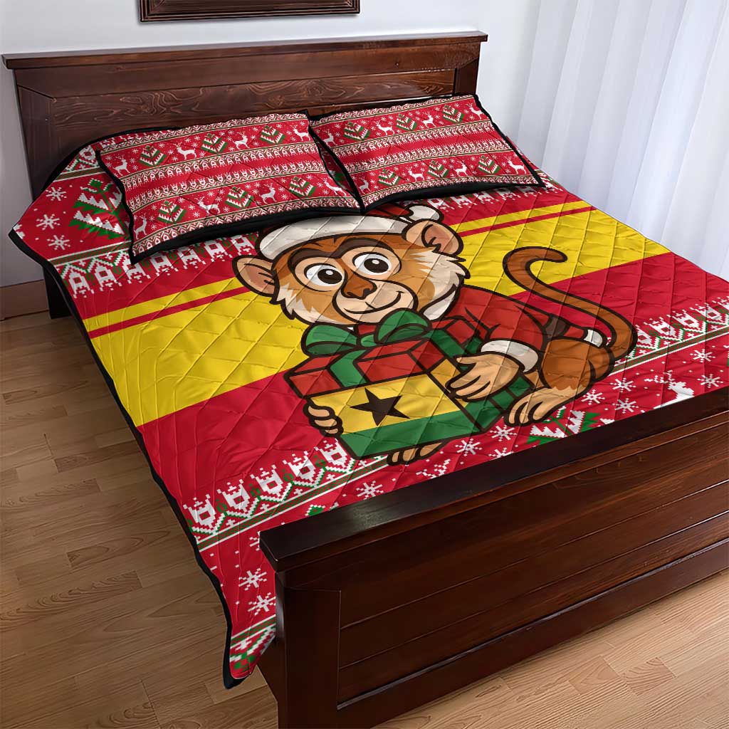Ghana Christmas Quilt Bed Set Monkey Holding Gift Ghana Map and Festive - African Pride