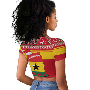 Ghana Christmas Raglan Cropped T shirt Monkey Holding Gift Ghana Map and Festive - African Pride