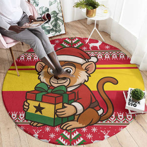 Ghana Christmas Round Carpet Monkey Holding Gift Ghana Map and Festive - African Pride