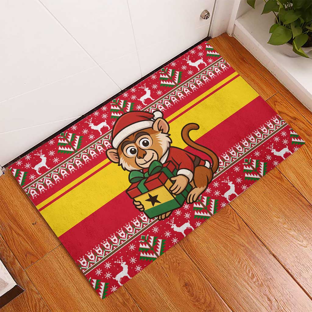 Ghana Christmas Rubber Doormat Monkey Holding Gift Ghana Map and Festive - African Pride