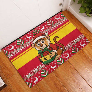 Ghana Christmas Rubber Doormat Monkey Holding Gift Ghana Map and Festive - African Pride