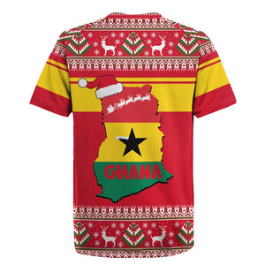 Ghana Christmas Rugby Jersey Monkey Holding Gift Ghana Map and Festive - African Pride