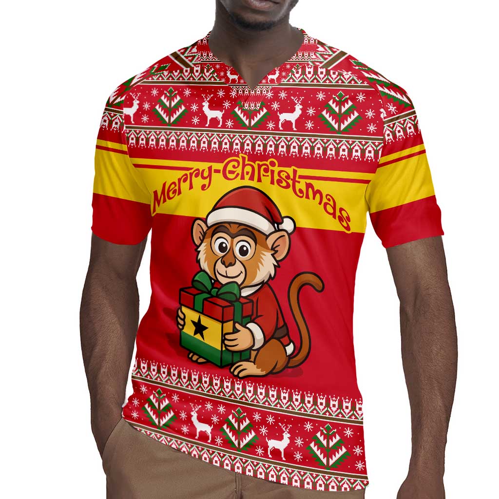 Ghana Christmas Rugby Jersey Monkey Holding Gift Ghana Map and Festive - African Pride