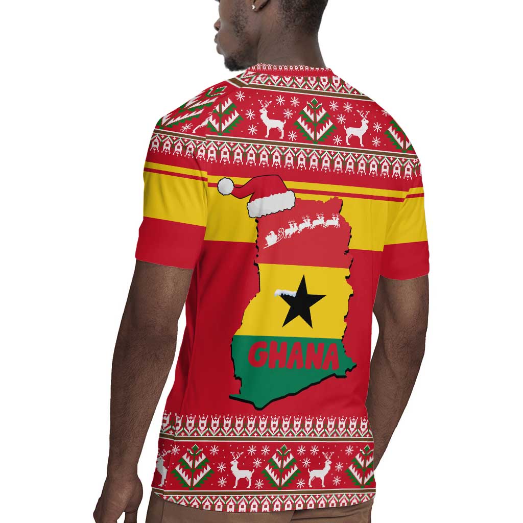 Ghana Christmas Rugby Jersey Monkey Holding Gift Ghana Map and Festive - African Pride