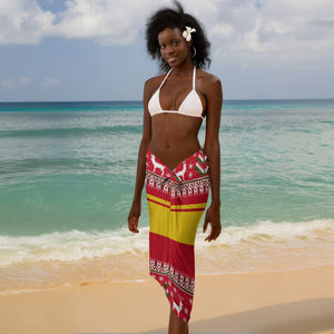 Ghana Christmas Sarong Monkey Holding Gift Ghana Map and Festive - African Pride