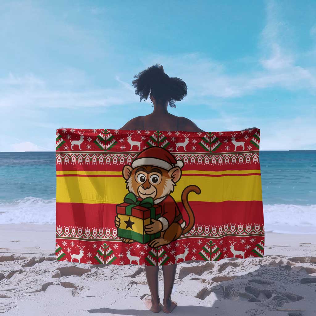 Ghana Christmas Sarong Monkey Holding Gift Ghana Map and Festive - African Pride