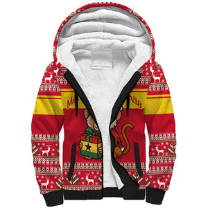 Ghana Christmas Sherpa Hoodie Monkey Holding Gift Ghana Map and Festive - African Pride