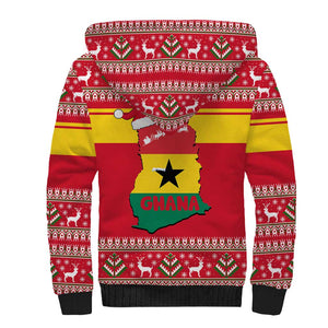 Ghana Christmas Sherpa Hoodie Monkey Holding Gift Ghana Map and Festive - African Pride