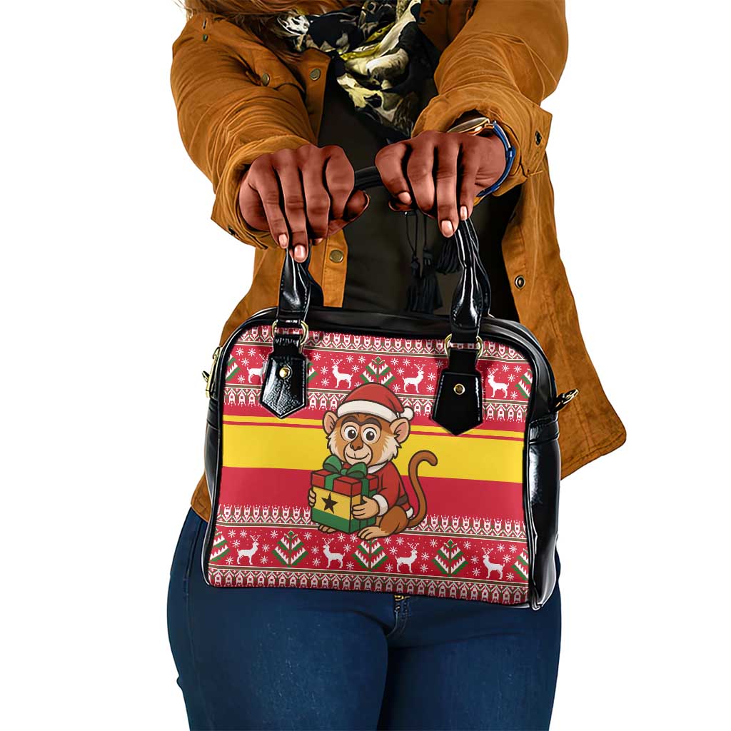 Ghana Christmas Shoulder Handbag Monkey Holding Gift Ghana Map and Festive - African Pride