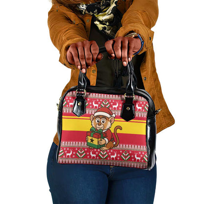 Ghana Christmas Shoulder Handbag Monkey Holding Gift Ghana Map and Festive - African Pride