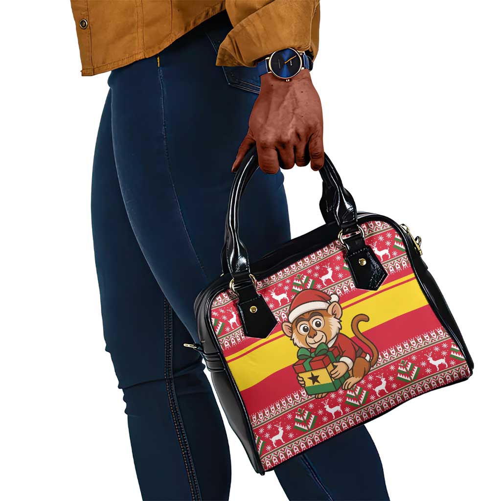 Ghana Christmas Shoulder Handbag Monkey Holding Gift Ghana Map and Festive - African Pride