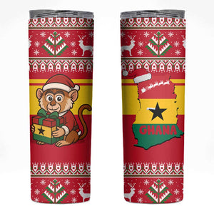 Ghana Christmas Skinny Tumbler Monkey Holding Gift Ghana Map and Festive - African Pride
