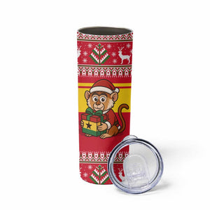 Ghana Christmas Skinny Tumbler Monkey Holding Gift Ghana Map and Festive - African Pride