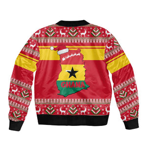 Ghana Christmas Sleeve Zip Bomber Jacket Monkey Holding Gift Ghana Map and Festive - African Pride